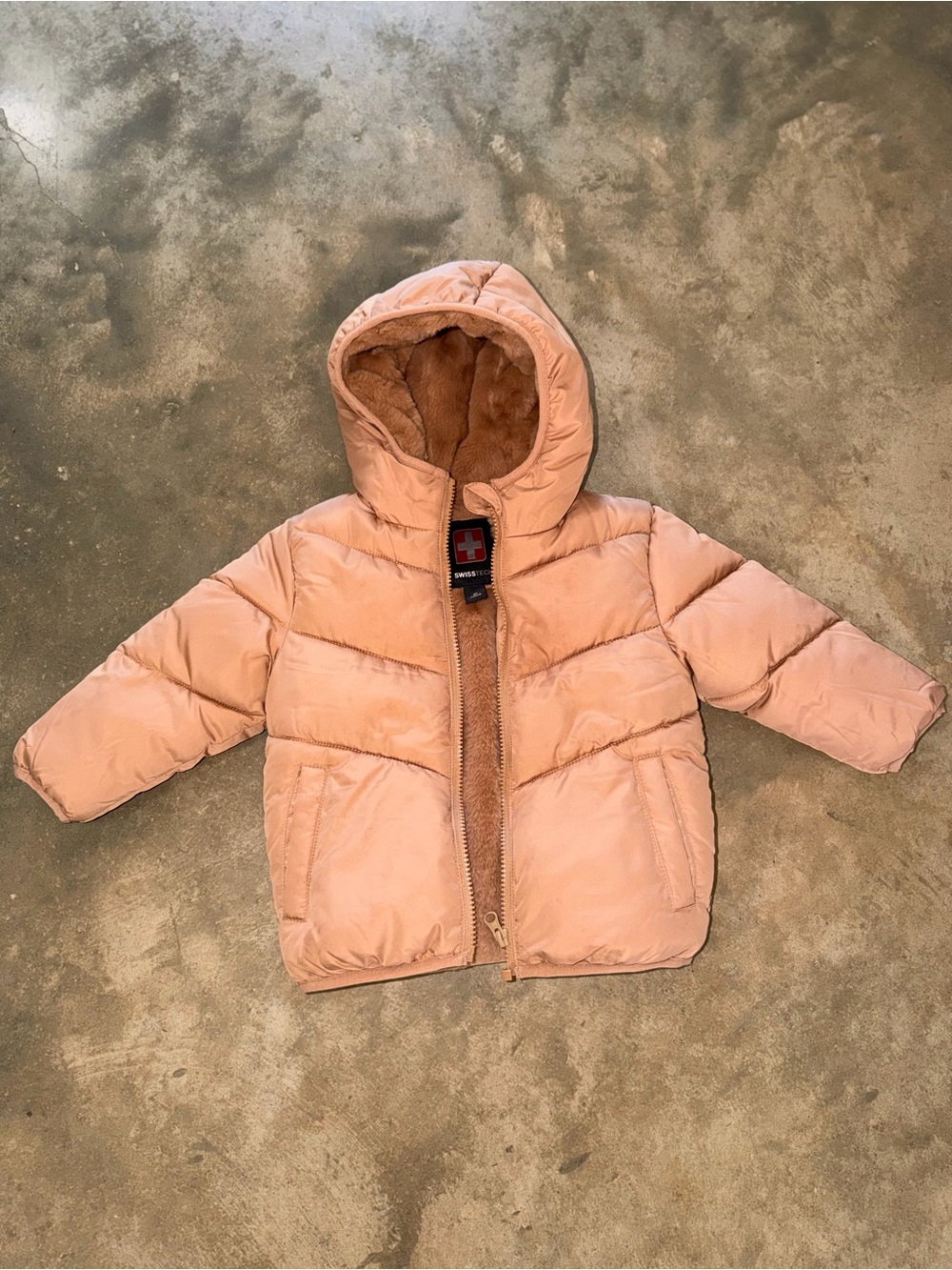 SwissTech Unisex 2T Tan Puffer Faux Fur Lined Hooded Winter Coat Zipper